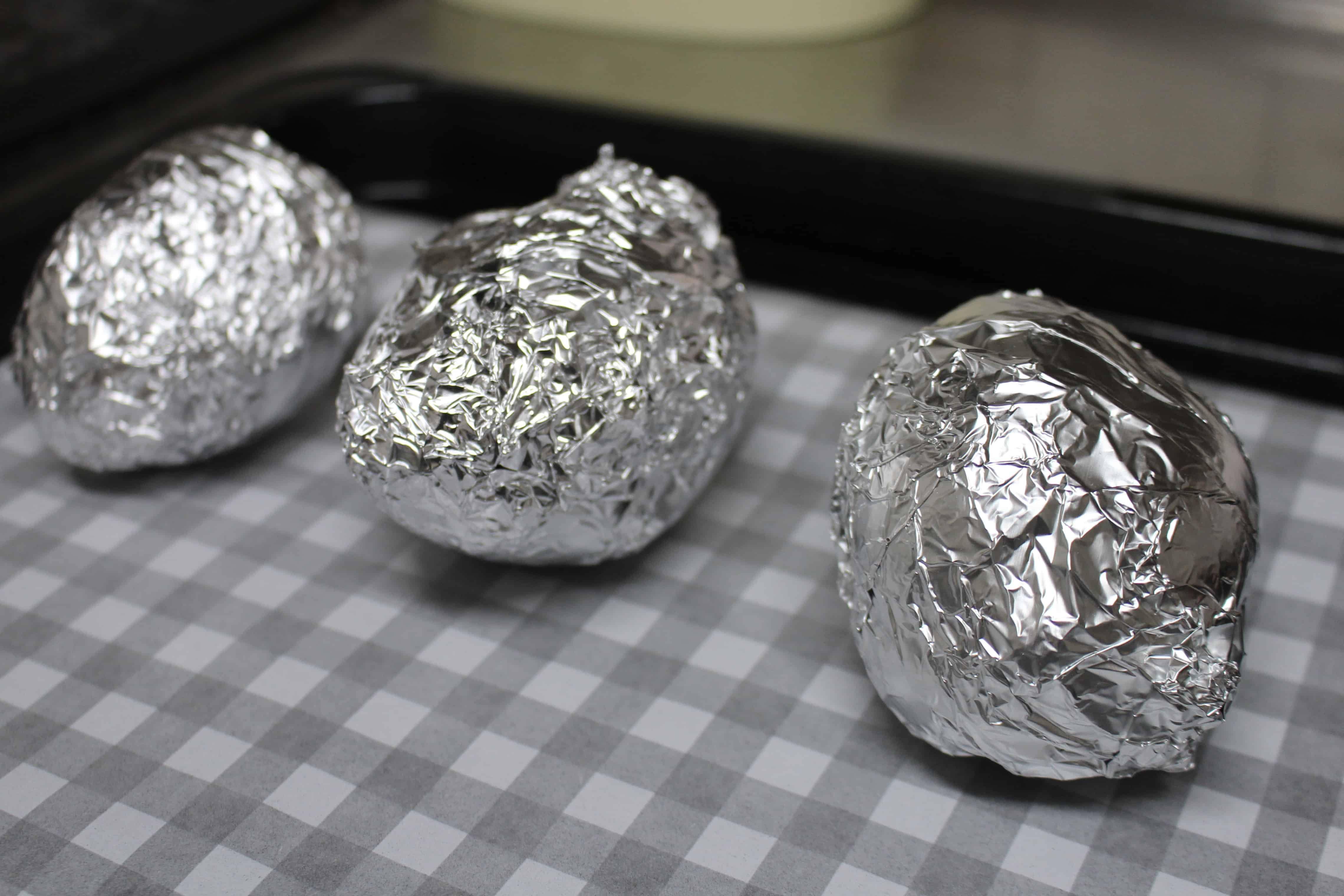 Japanese sweet potatoes wrapped in aluminum