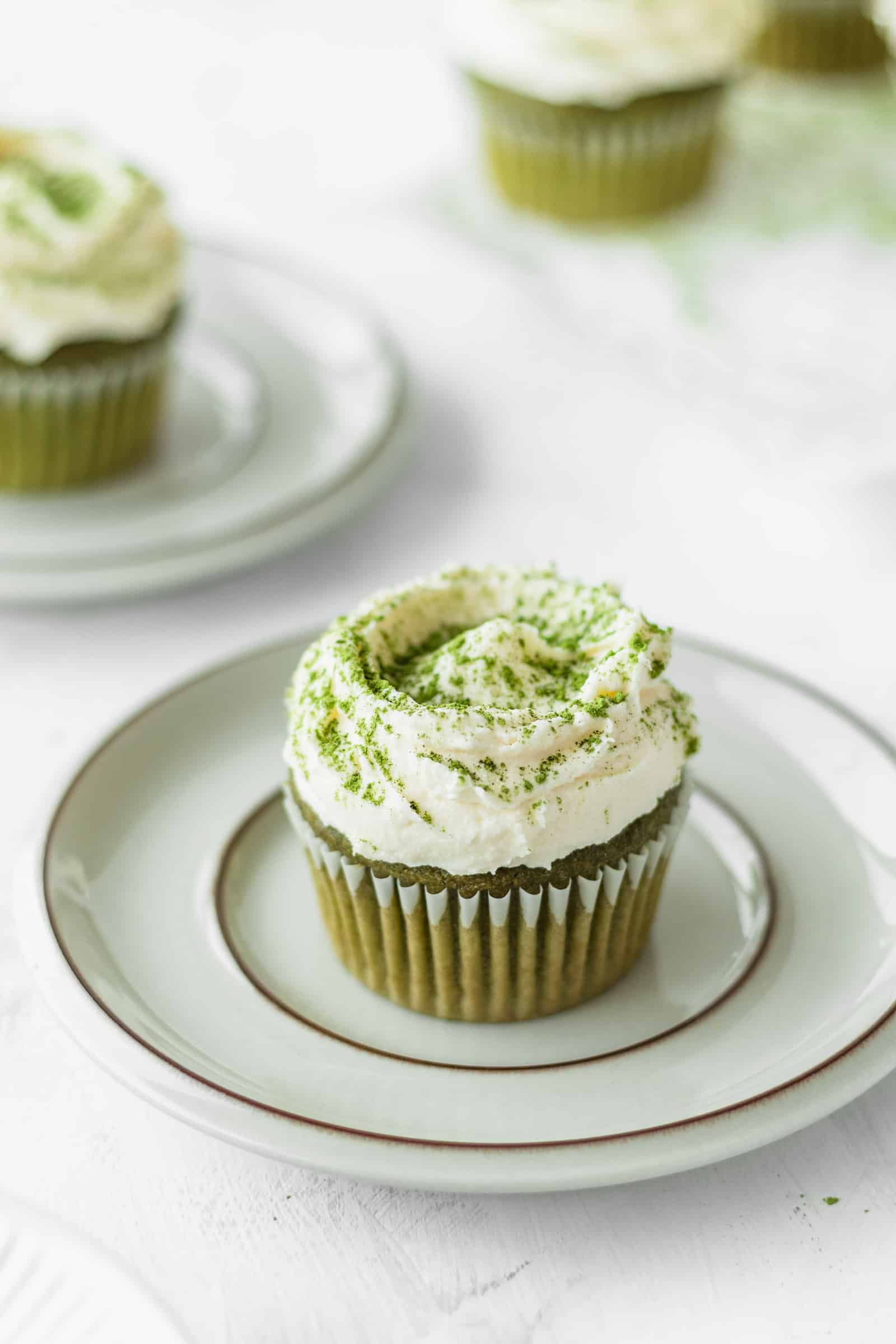 Matcha cupcake on a plate
