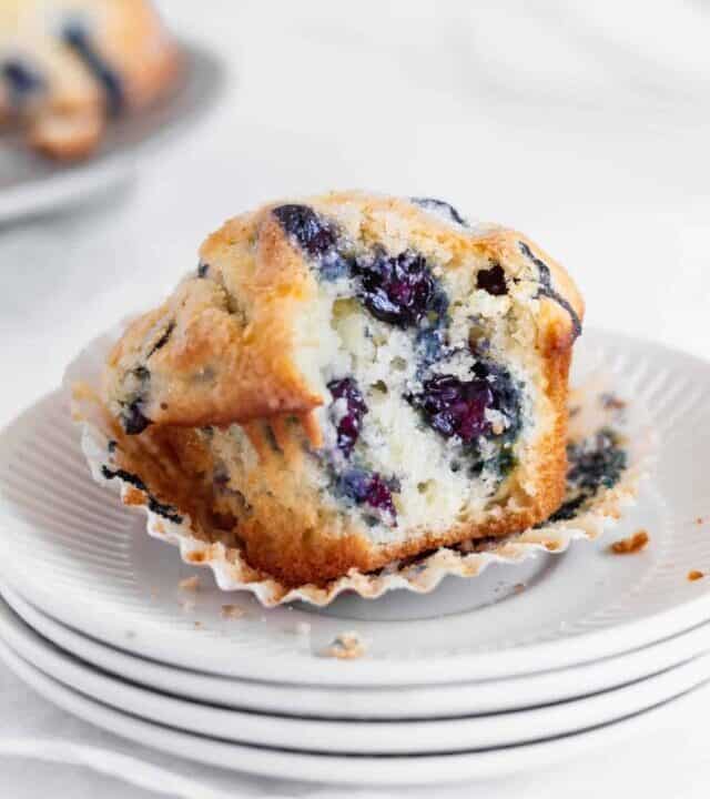 A bitten blueberry muffin