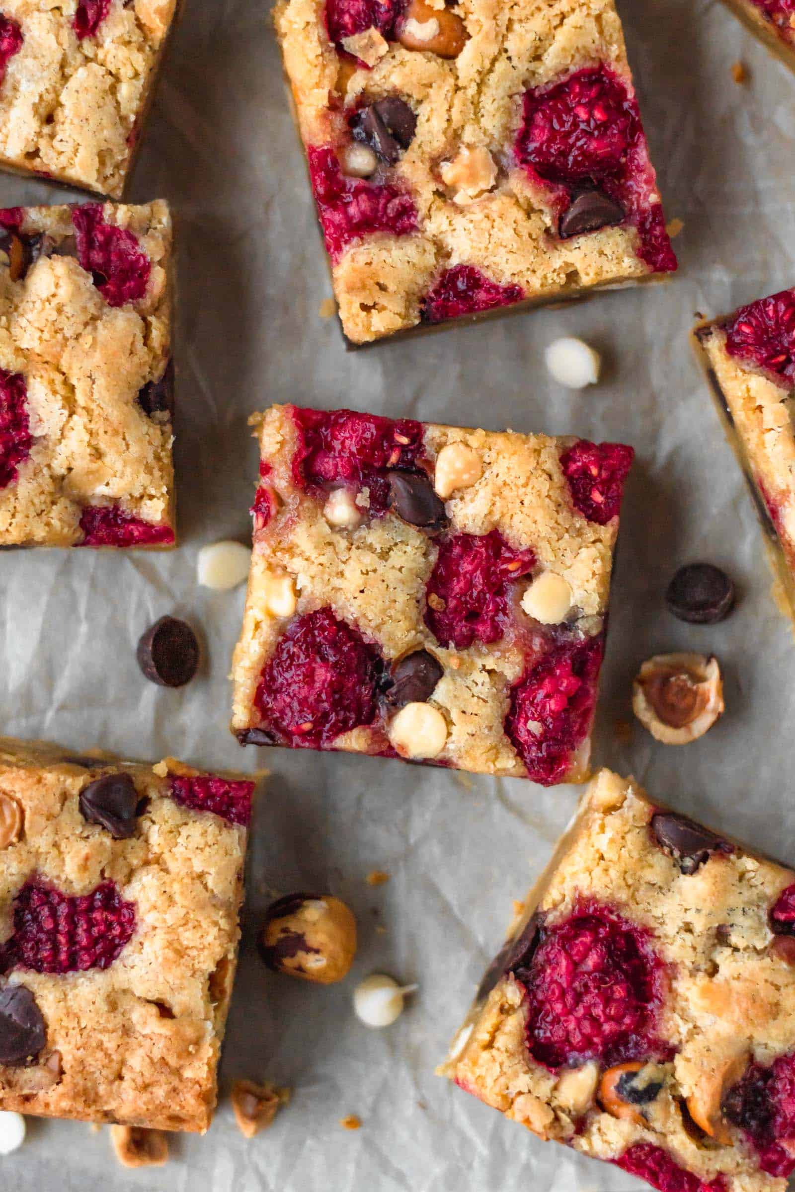 Raspberry hazelnut chocolate chip blondies