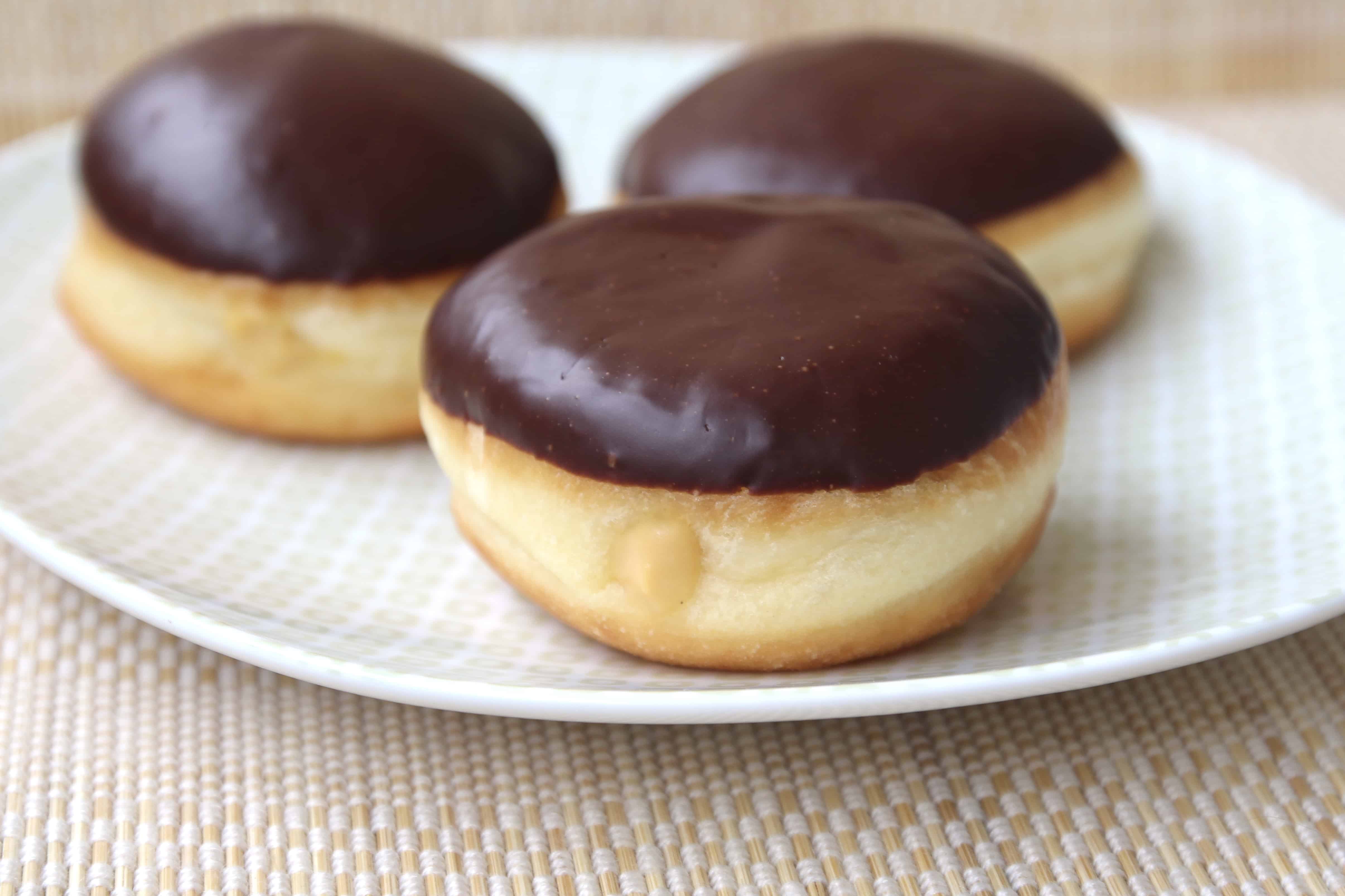 Baileys Boston cream doughnuts on a plate