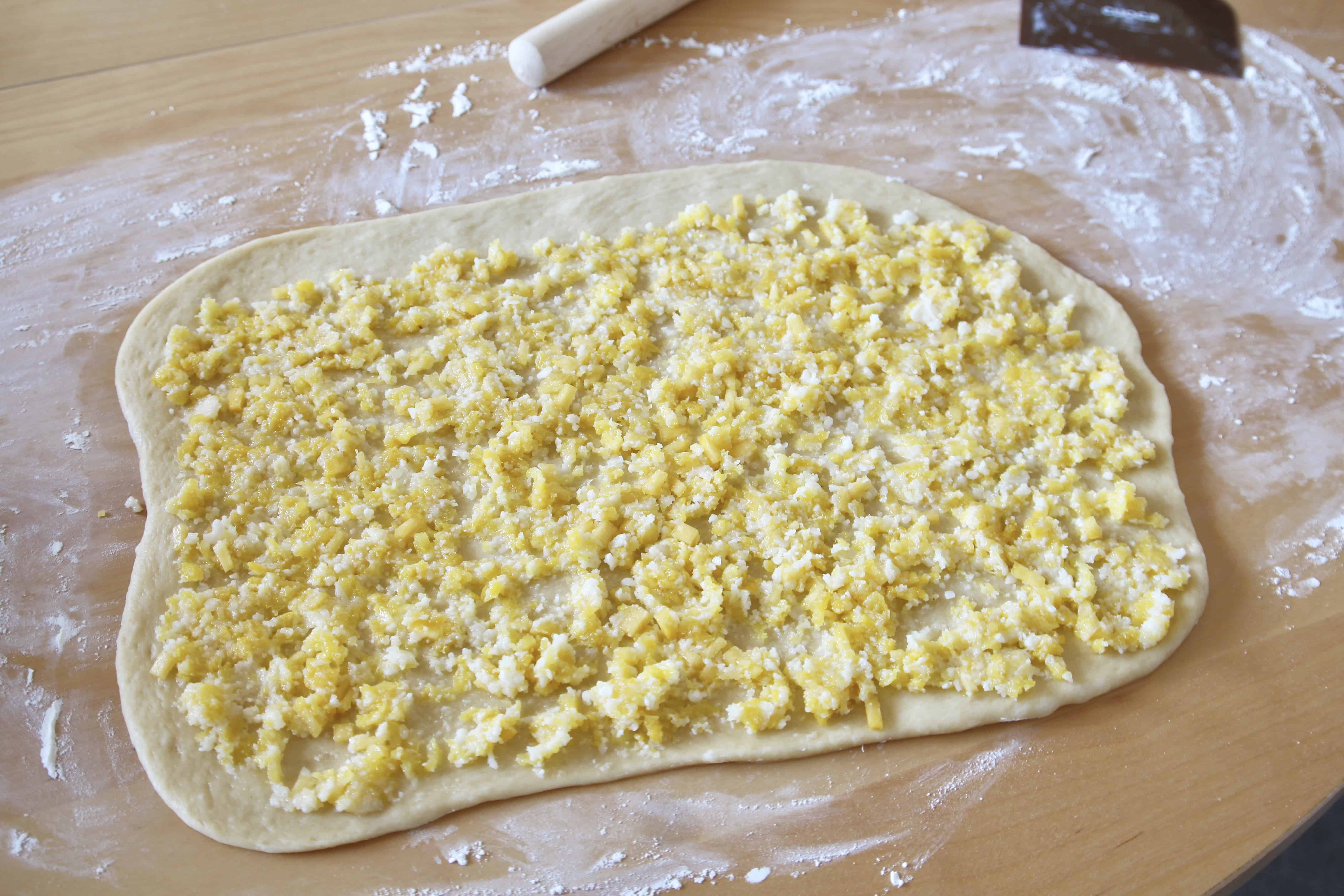 Piña colada rolls ready to be rolled up