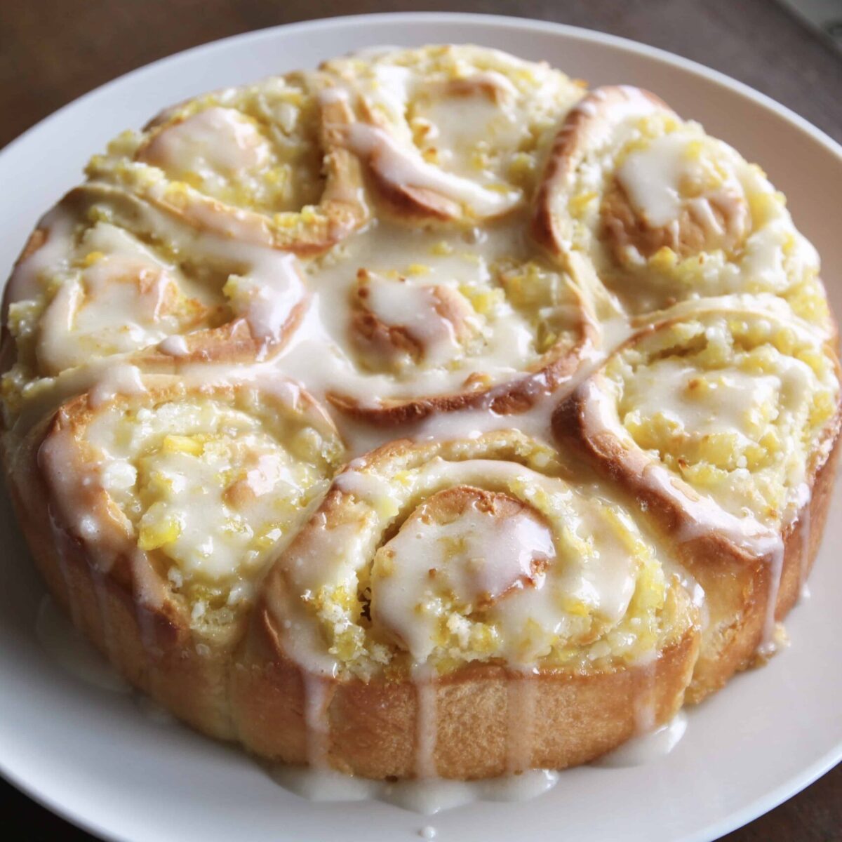 pina colada rolls on a white plate.