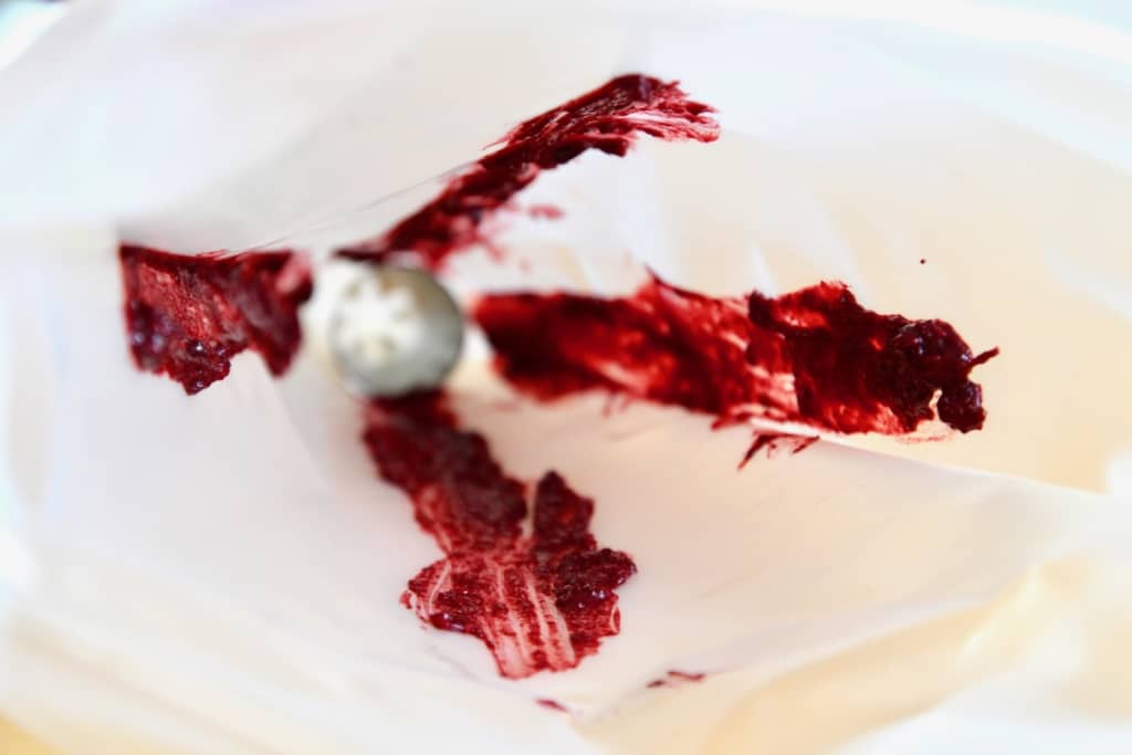 The blackberry paste adds a beautiful swirl to the corn frosting