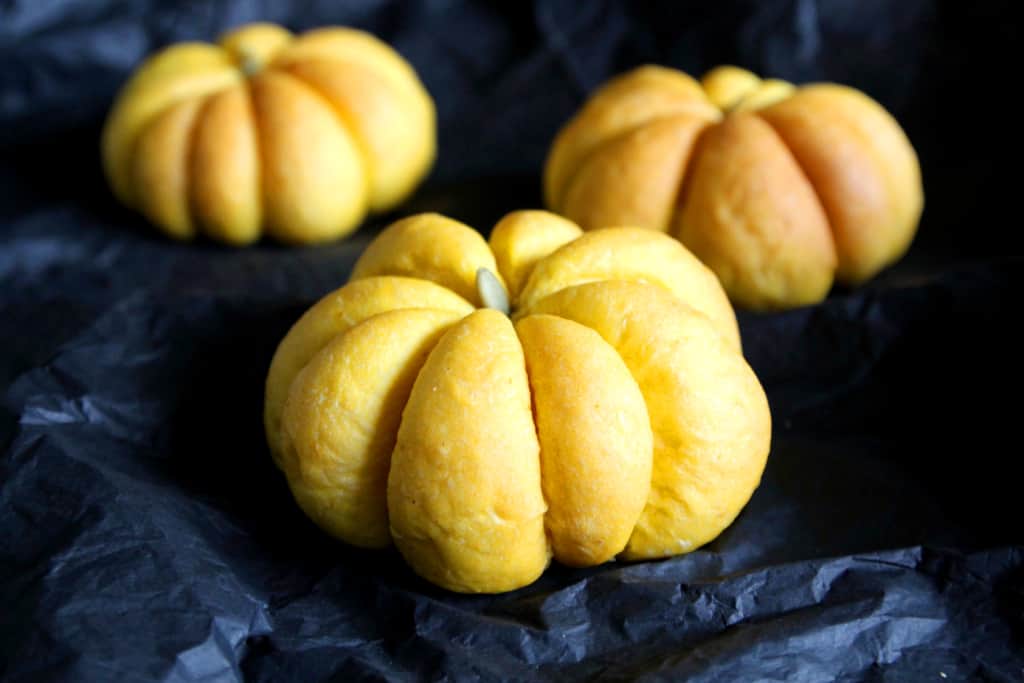 These fluffy pumpkin buns are the perfect base for vegan BLT sandwiches! If you love shiitake mushrooms, these are a must make! #vegan #sandwiches #shiitake #mushrooms #blt #pumpkin #bread #buns #halloween #fall #thanksgiving