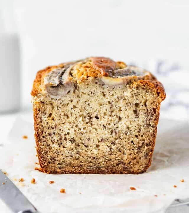 Mom's banana bread is super moist because it uses cake flour and lots of ripe bananas. It's the only banana bread recipe you'll ever need! #bananabread #moist #bananacake #loafcake #quickbread #cakeflour #ripebananas