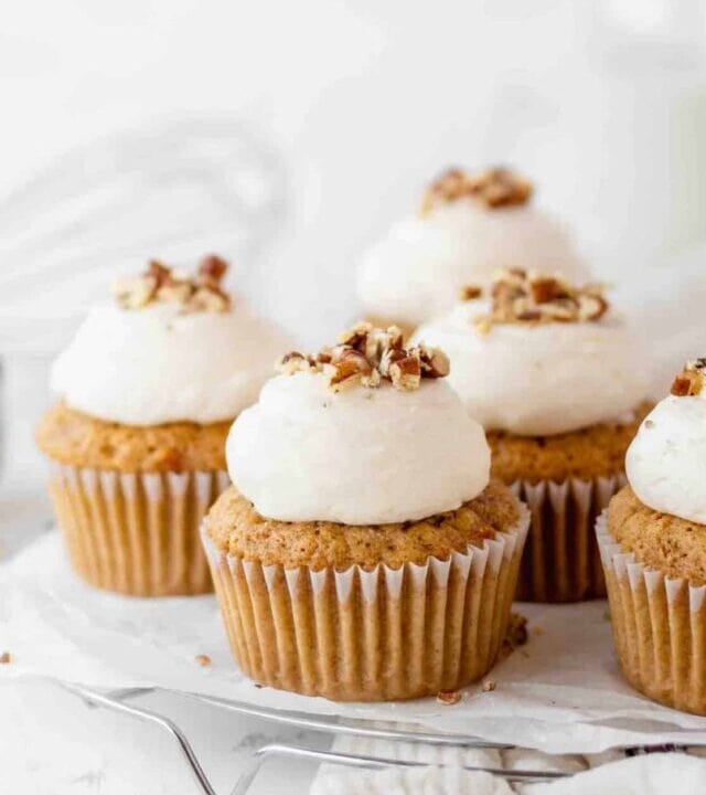 Carrot cake cupcakes with lemon cream cheese frosting