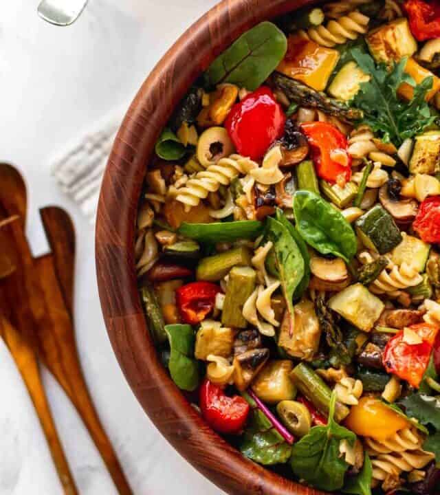 Close up of easy gluten free pasta salad