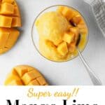 Mango lime sorbet in a glass bowl