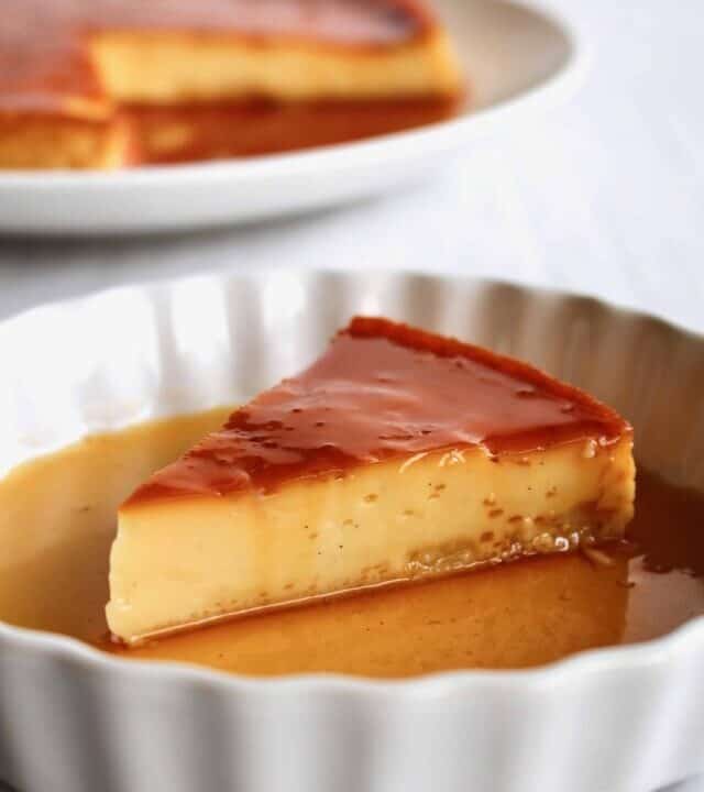 Leche flan is easily my favorite Filipino dessert! The custard is so creamy, rich, and absolutely delicious! This is a dairy-free version, using condensed coconut milk and evaporated coconut milk! #lecheflan #filipino #pinoy #philippines #custard #cremecaramel #caramel #eggs #dairyfree #glutenfree #vegetarian #coconut #coconutmilk #condensedmilk #evaporatedmilk