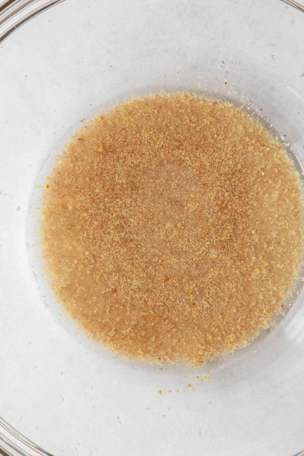 Process shot - soaking ground flax in water to make a vegan egg.