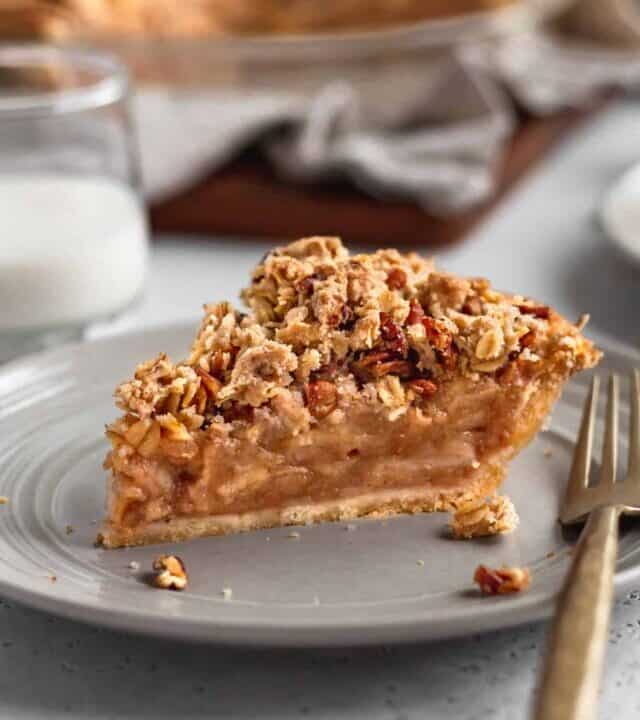 A slice of gluten-free apple crumble pie