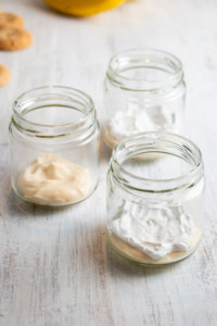 Custard and whipped cream in a jar.
