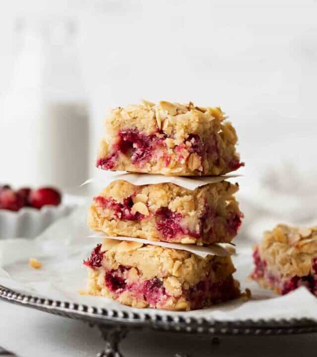 A stack of gluten free and dairy free cranberry oat bars