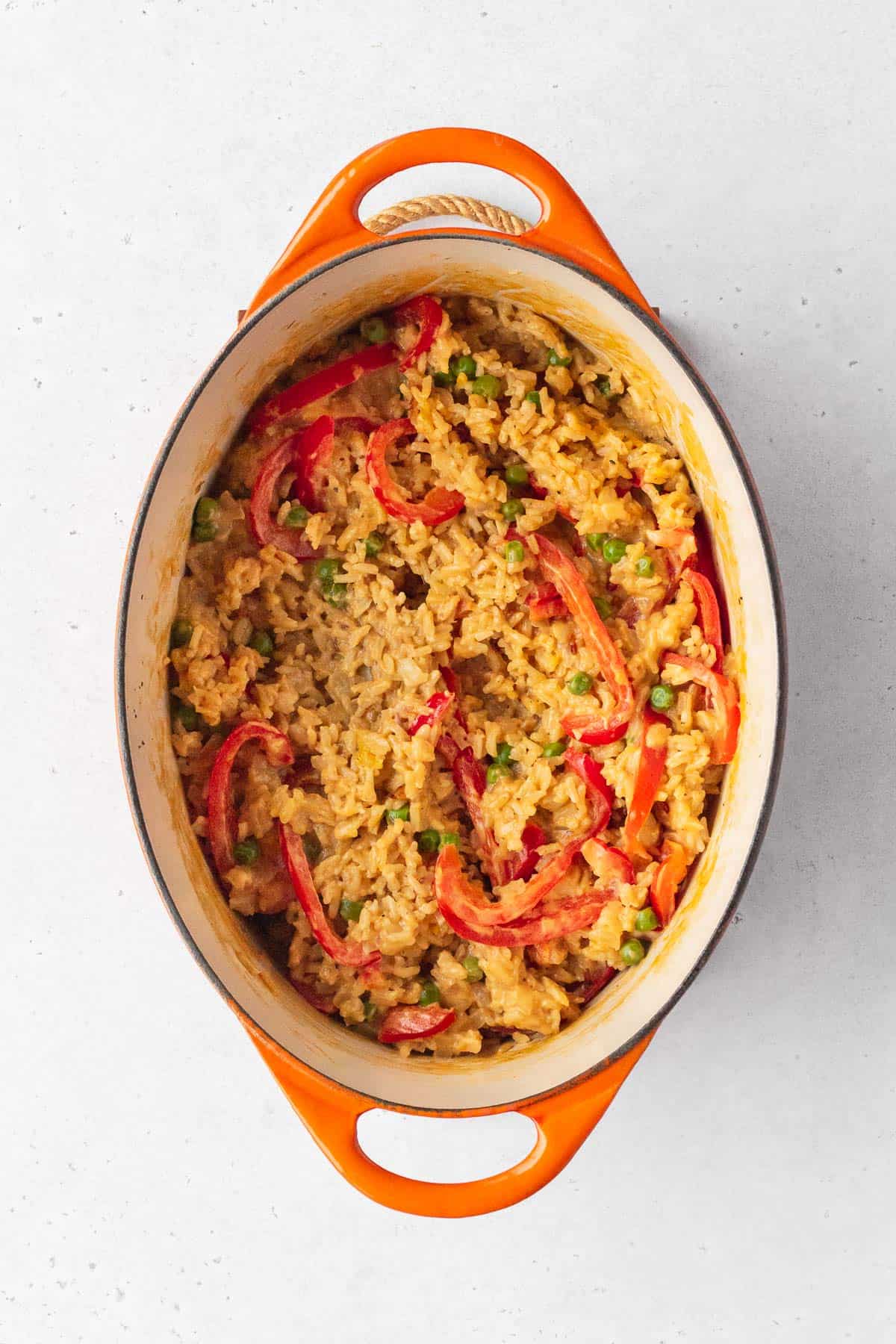 Vegan Arroz a la Valenciana after the rice has steamed.