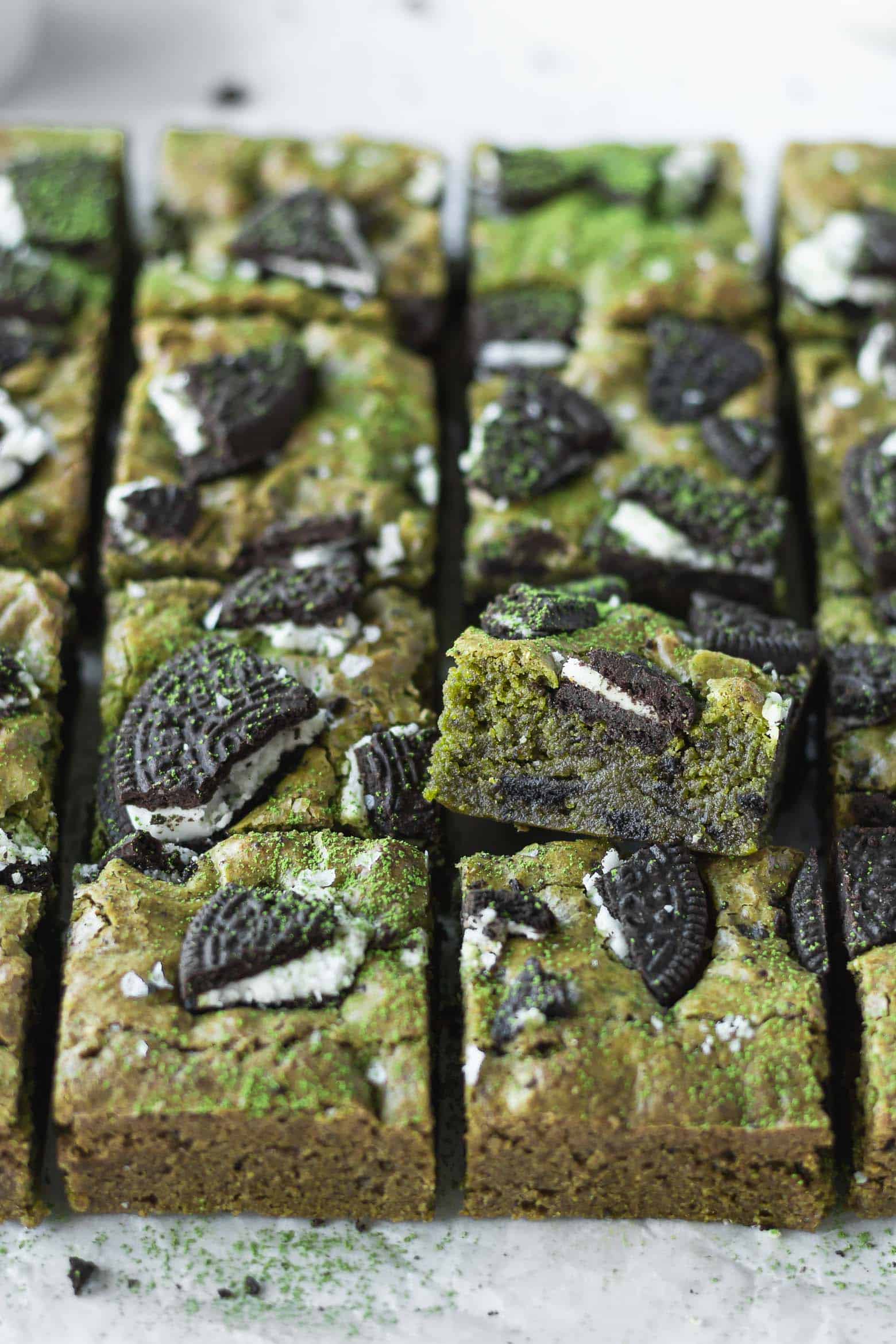 Matcha blondies cute into squares