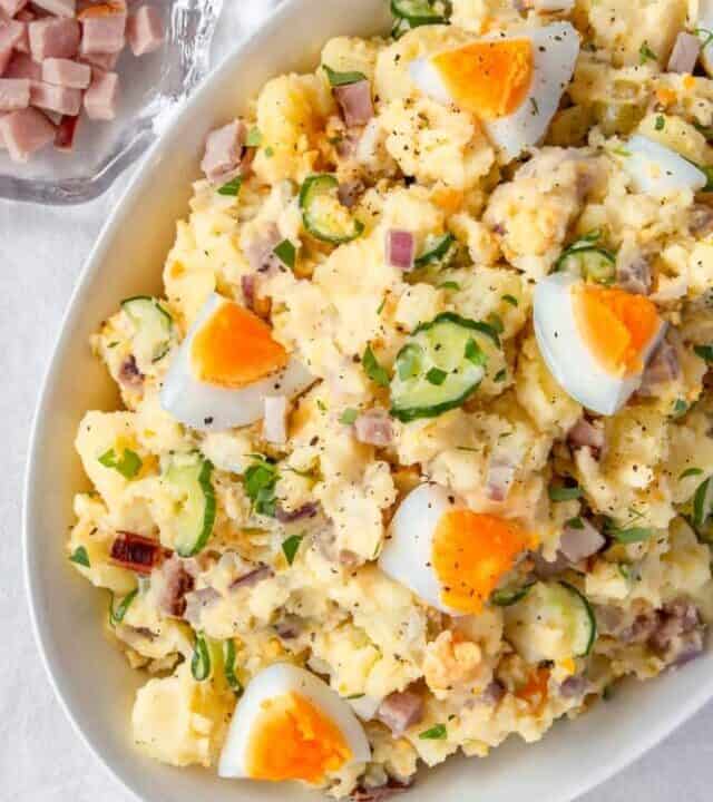 A good potato salad is a must-have at any BBQ! My mom’s potato salad is the best: Japanese style with a twist that’s low on mayo and has boiled eggs! #potatosalad #mom’spotatosalad #thebestpotatosalad #dairyfree #glutenfree #bbq #sidedish