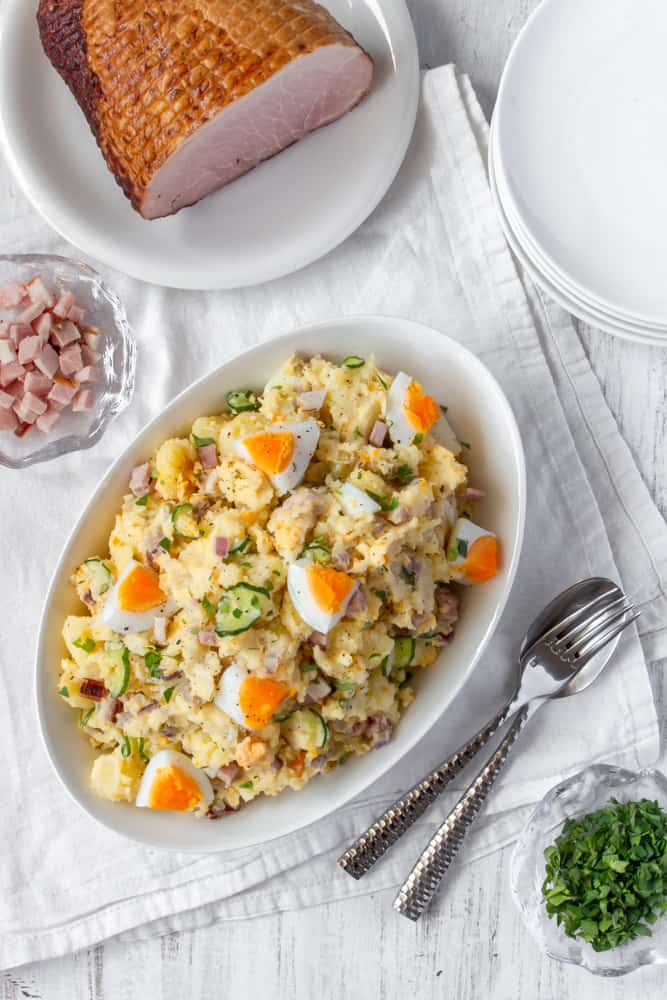 A good potato salad is a must-have at any BBQ! My mom’s potato salad is the best: Japanese style with a twist that’s low on mayo and has boiled eggs! #potatosalad #mom’spotatosalad #thebestpotatosalad #dairyfree #glutenfree #bbq #sidedish