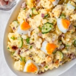 A good potato salad is a must-have at any BBQ! My mom’s potato salad is the best: Japanese style with a twist that’s low on mayo and has boiled eggs! #potatosalad #mom’spotatosalad #thebestpotatosalad #dairyfree #glutenfree #bbq #sidedish