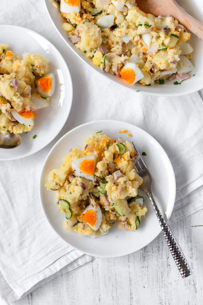 A good potato salad is a must-have at any BBQ! My mom’s potato salad is the best: Japanese style with a twist that’s low on mayo and has boiled eggs! #potatosalad #mom’spotatosalad #thebestpotatosalad #dairyfree #glutenfree #bbq #sidedish