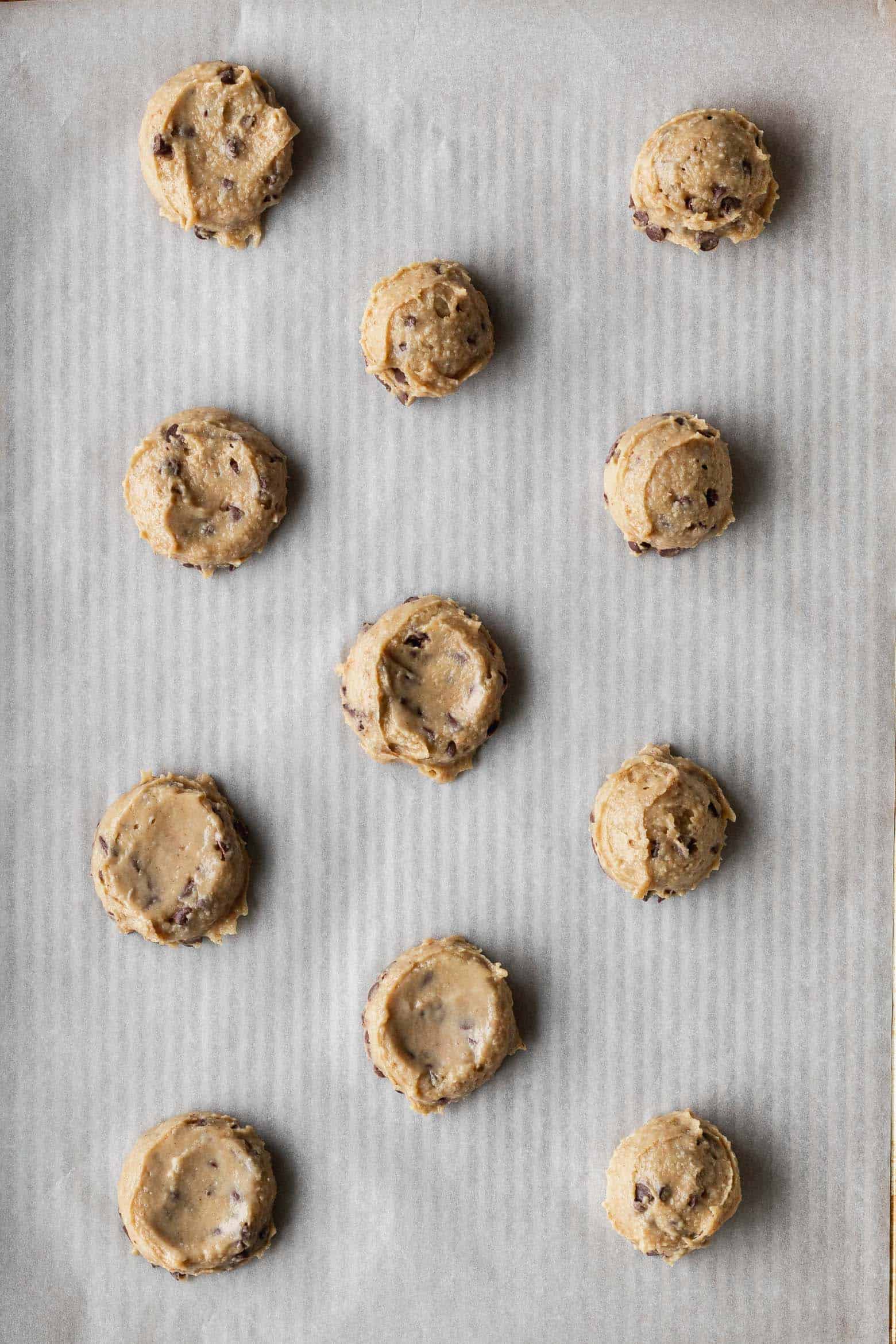 Cookie dough on a baking sheet