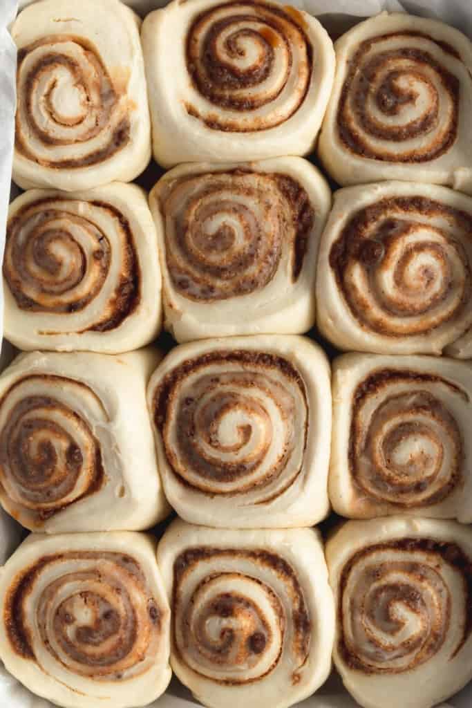 The trick to a beautifully swirled cinnamon roll is to roll out the dough thinly before adding the filling
