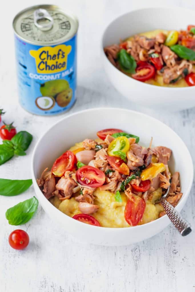 Chef’s Choice coconut milk makes for the creamiest cheese grits and polenta