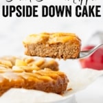 Pinterest image of apple upside down cake with text.