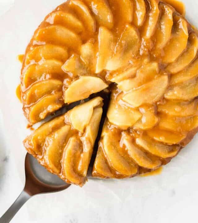 Vegan and gluten-free caramel apple upside-down cake