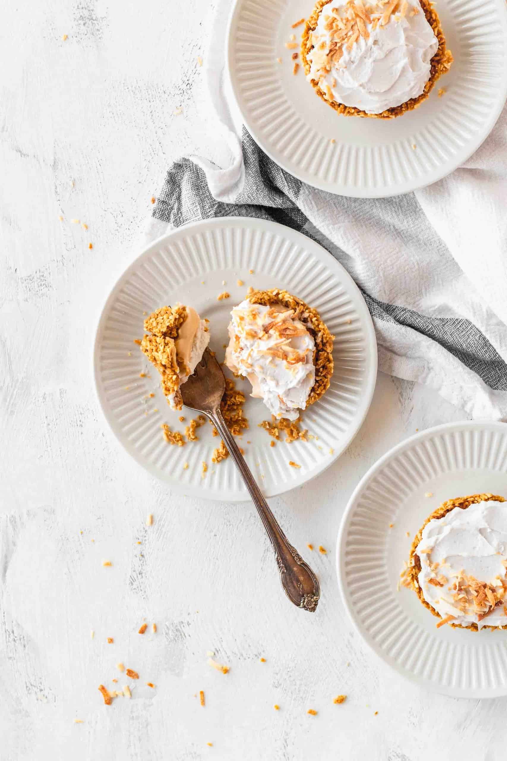 Vegan coconut cream pies on plates