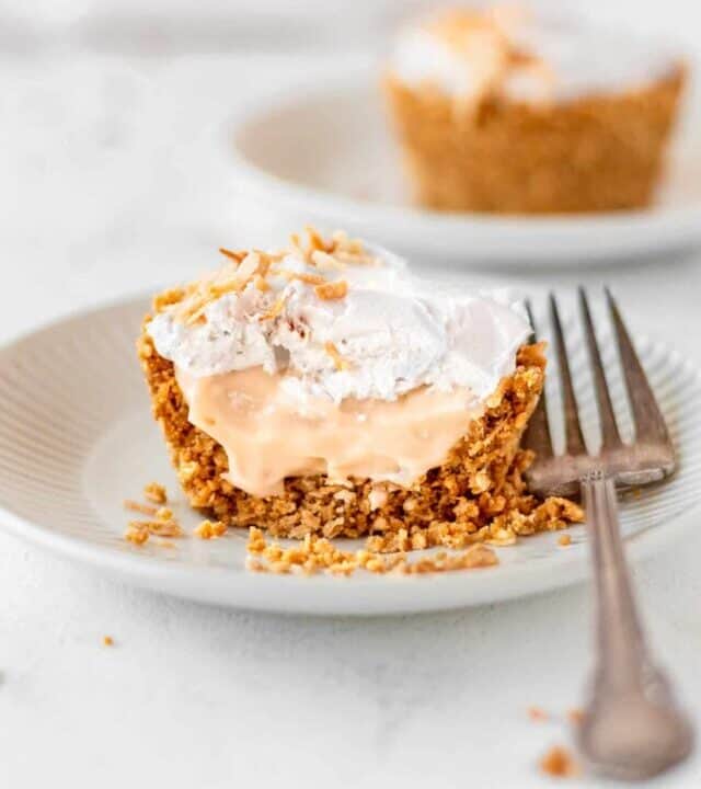 Vegan and gluten-free coconut cream pie on a plate