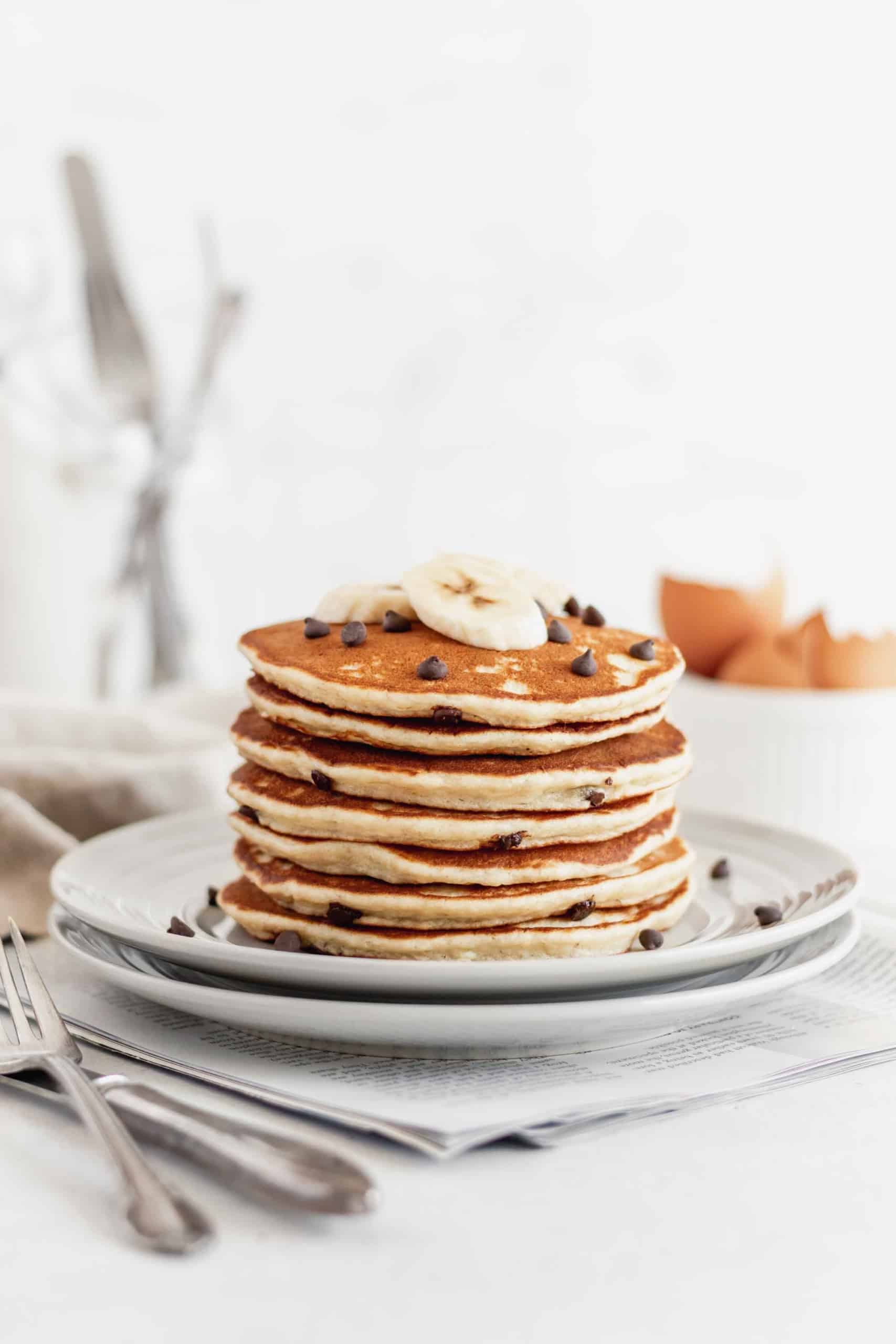 A stack of gluten free banana pancakes on a plate.