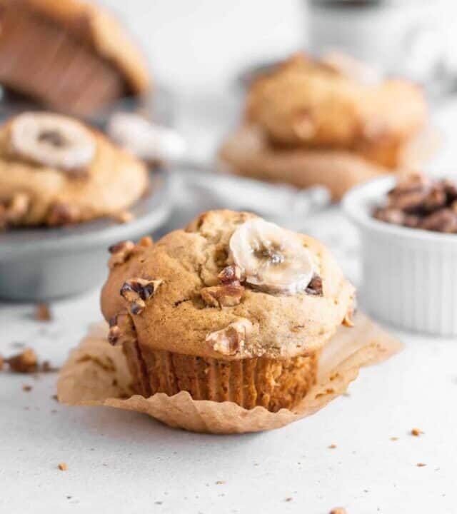 Gluten free banana muffin with the wrapper peeled