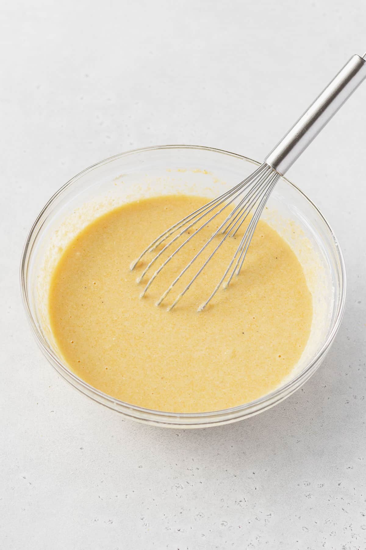 Cornbread batter after whisking wet and dry ingredients together.
