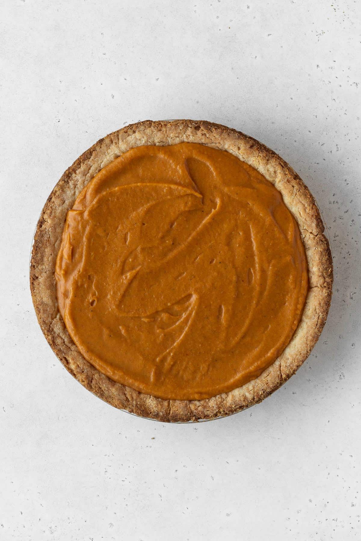 Dairy-free pumpkin pie before being baked.
