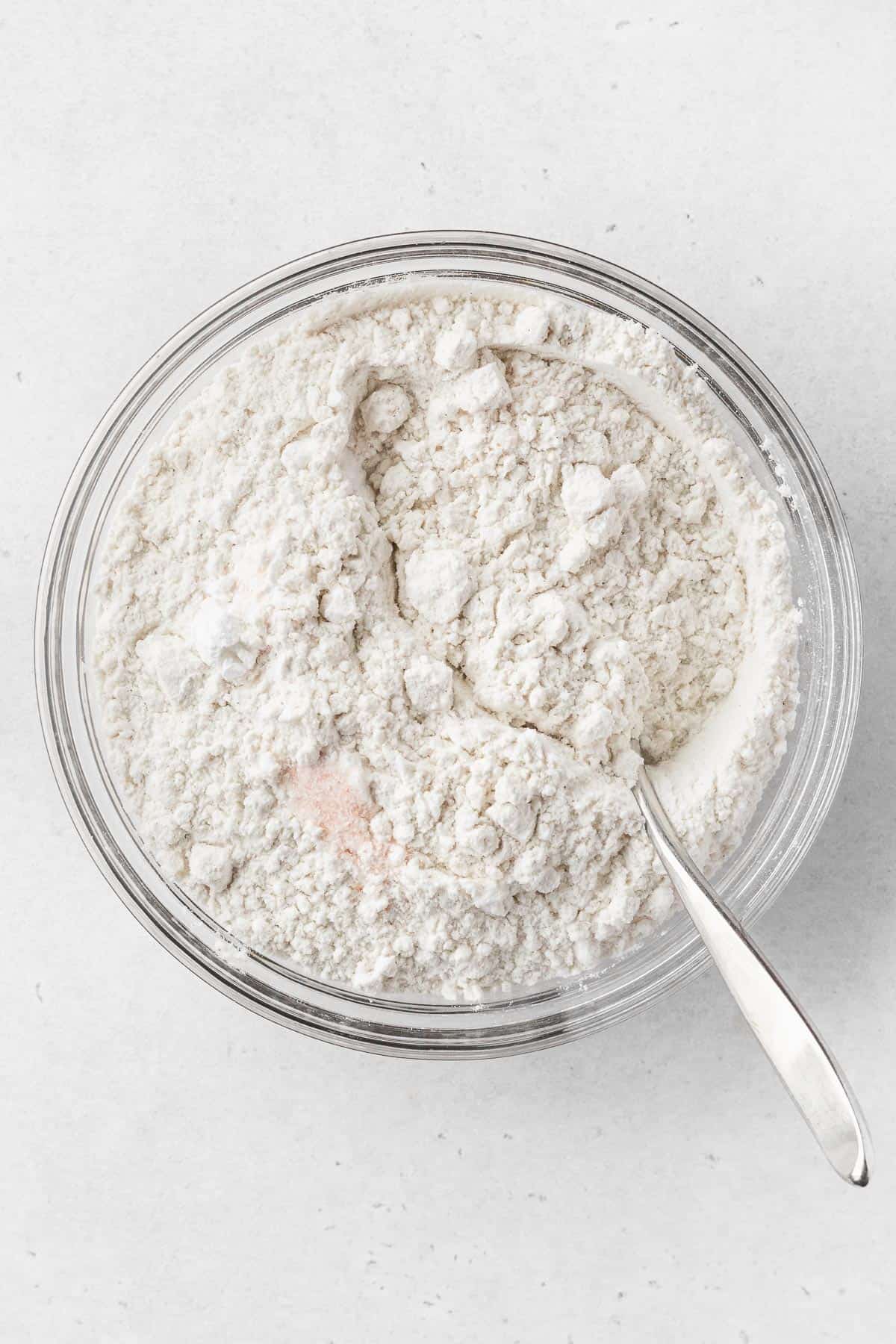 dry ingredients for GF DF chocolate chip cookies whisked together in a bowl.