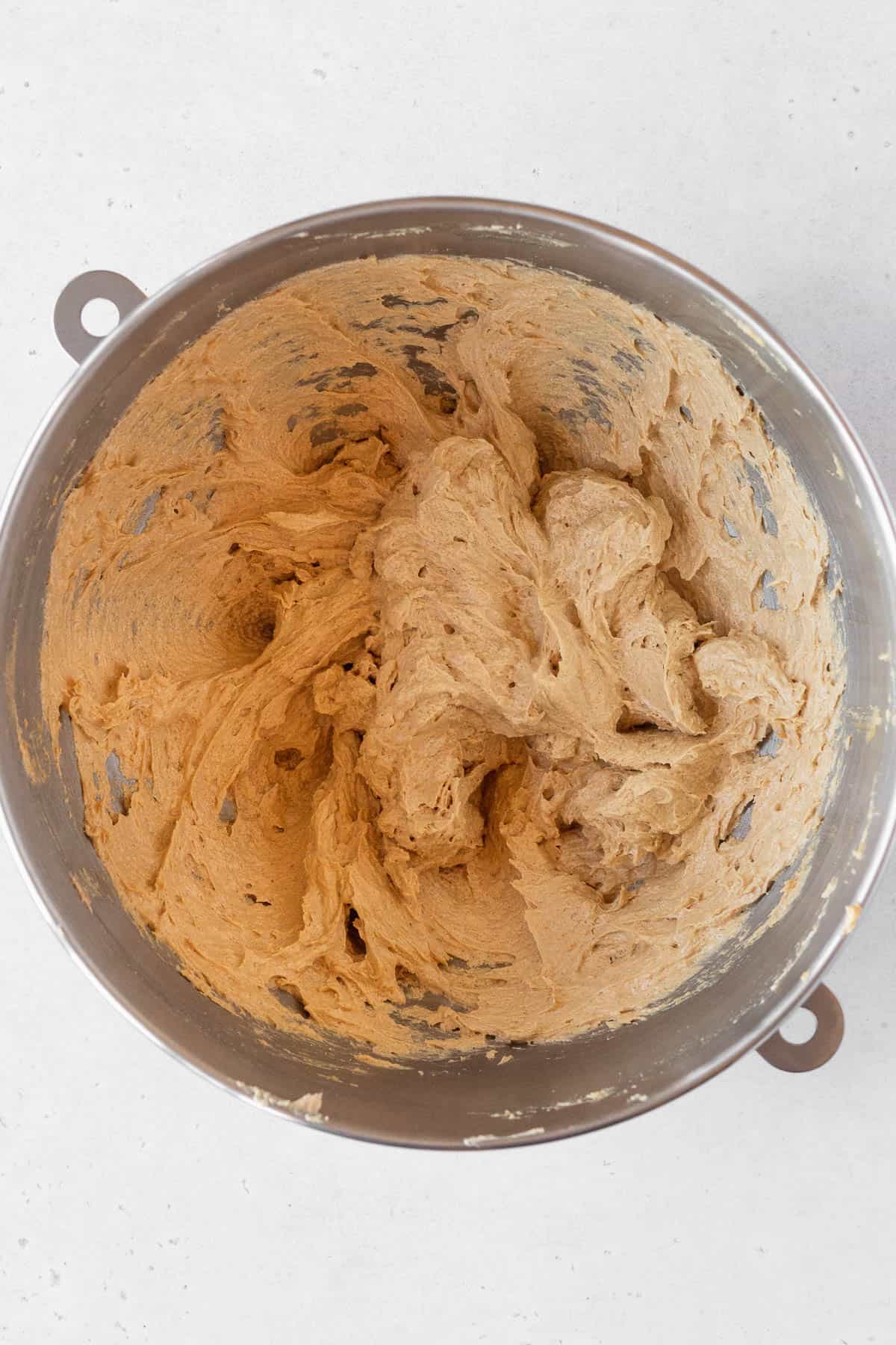 Egg beaten into the creamed butter.