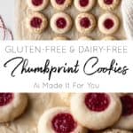 Long vertical pin of gluten free thumbprint cookies.