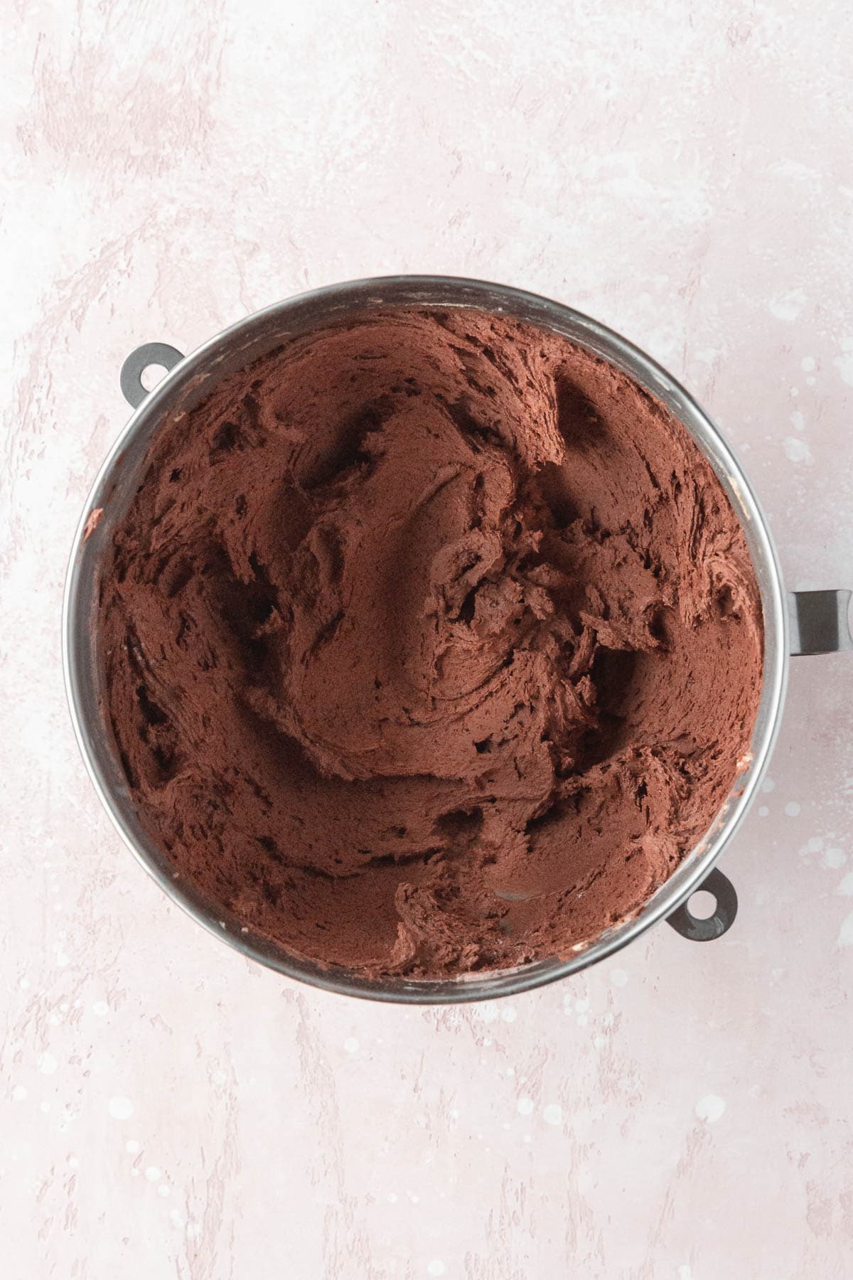 Double chocolate cookie dough in a mixing bowl.