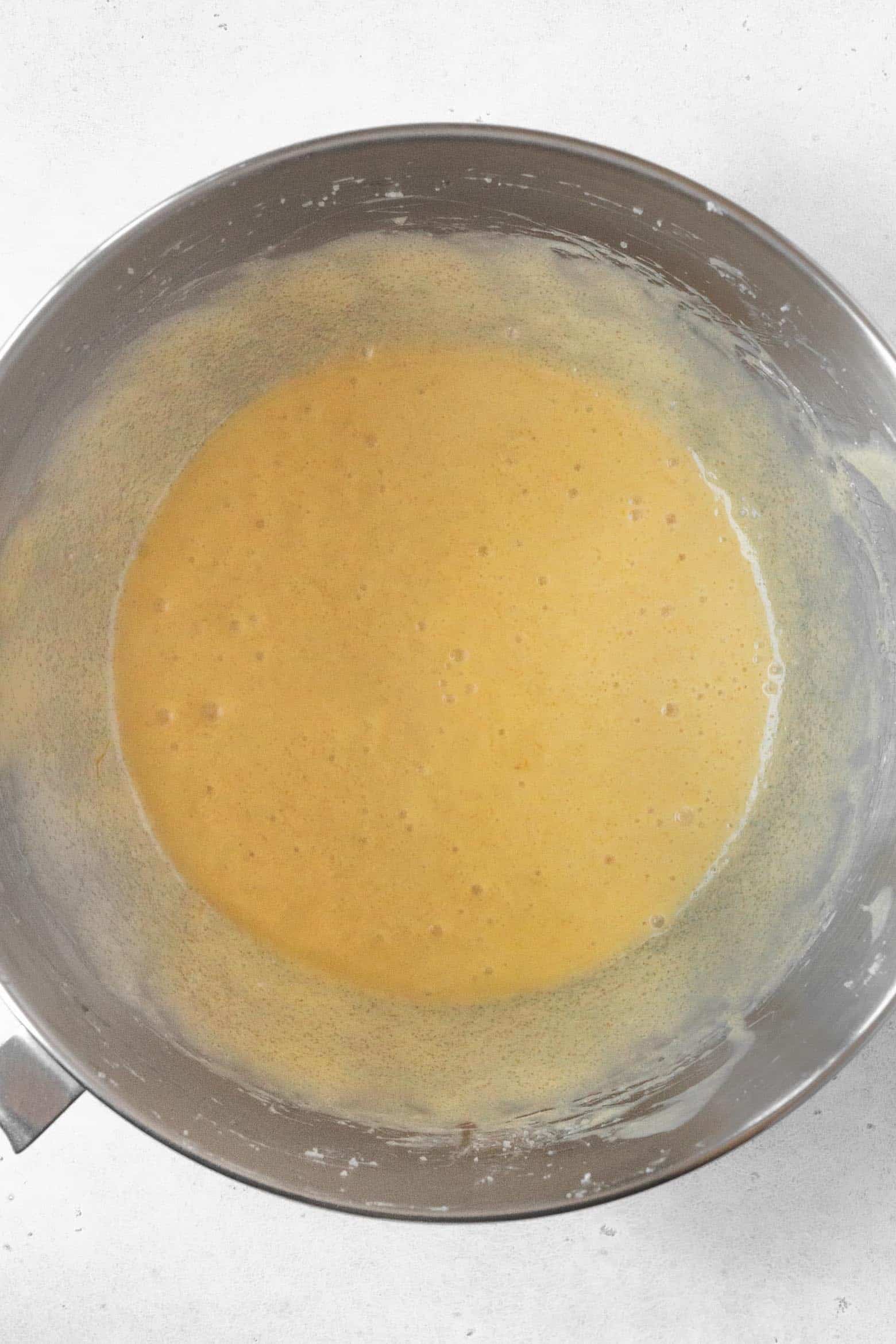 Pound cake batter in the stand mixer.