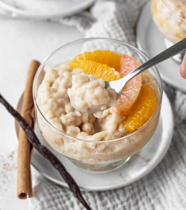 A spoonful of vegan rice pudding
