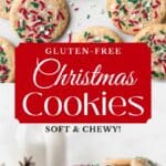Long vertical Pinterest image of gluten-free Christmas cookies.