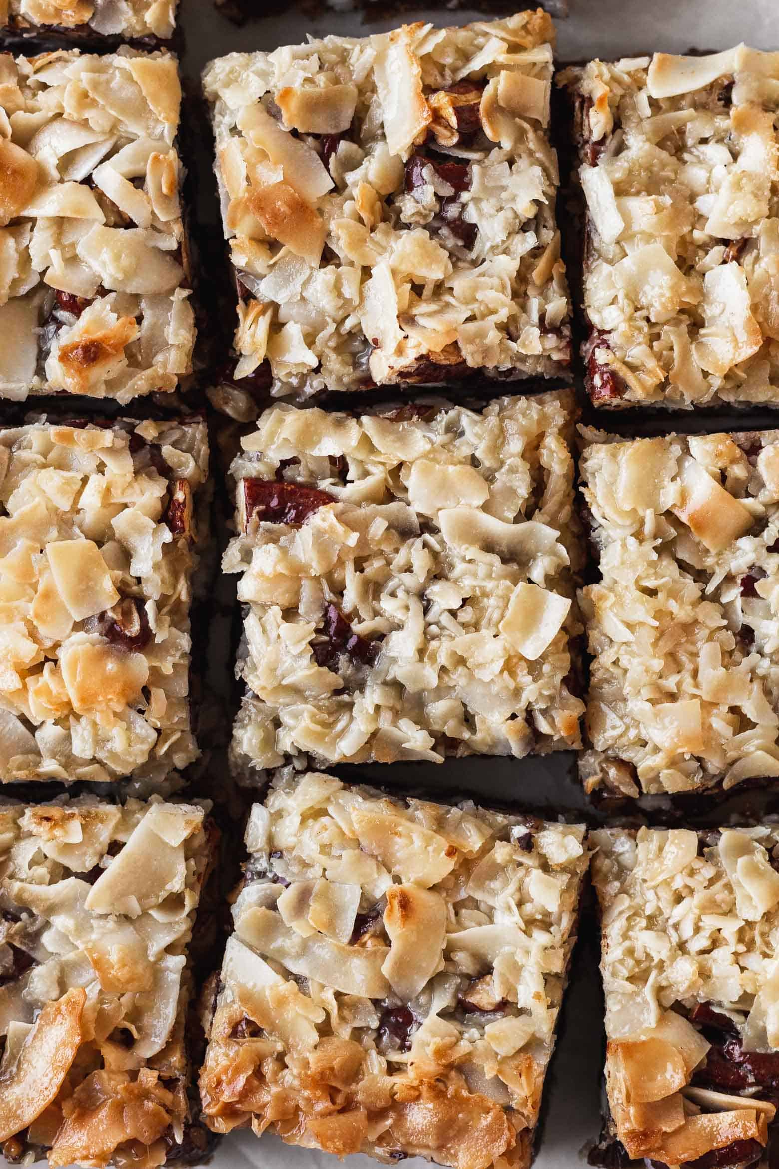 A close up of coconut dream bars.