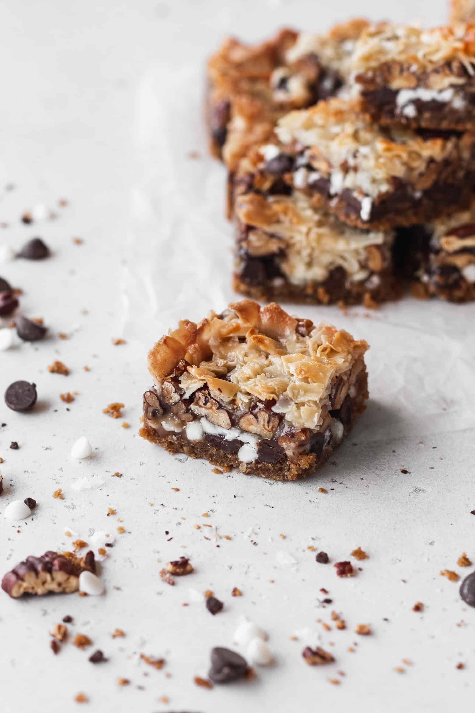 A square of vegan magic bars.