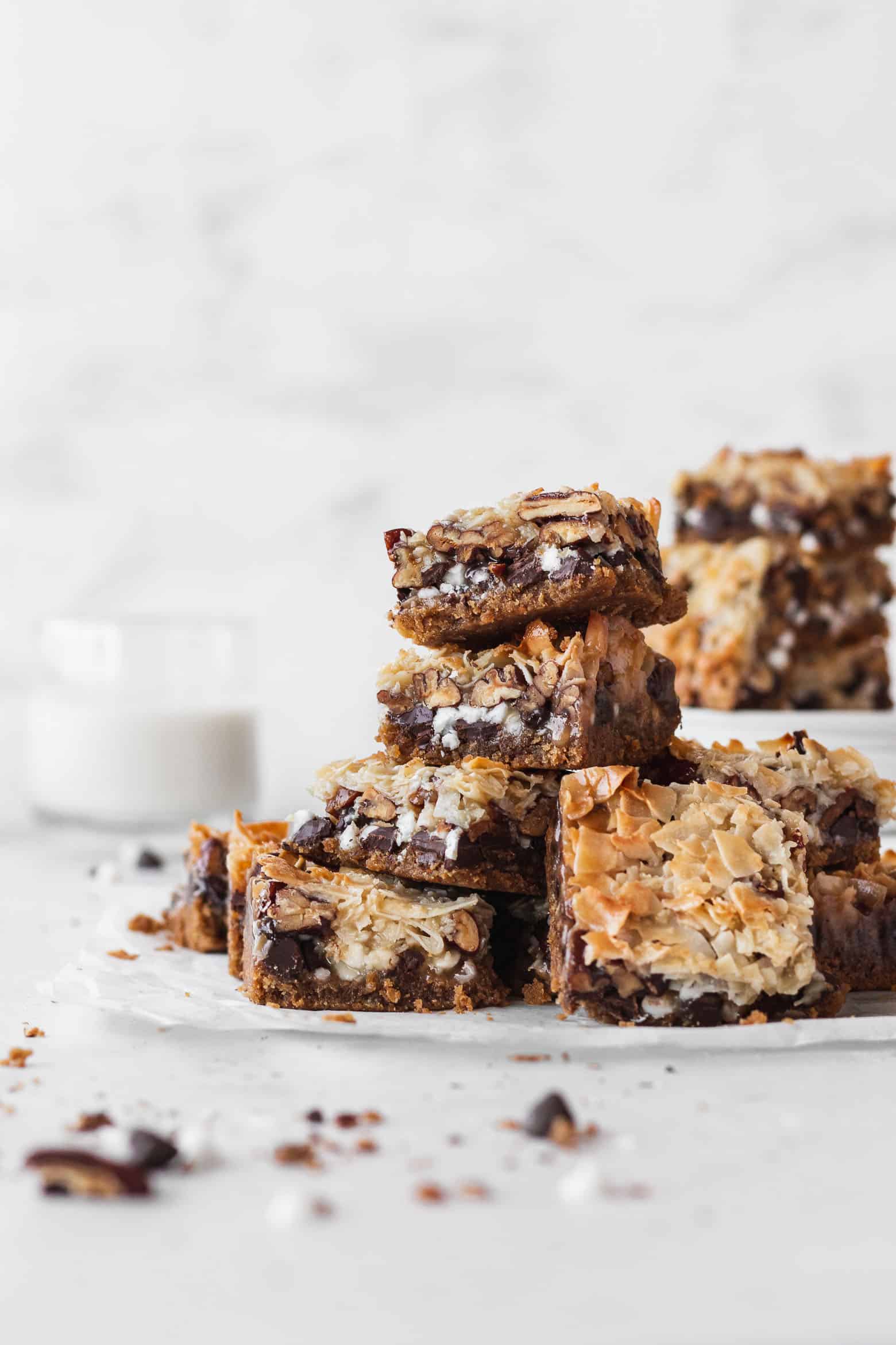 A stack of vegan magic bars.