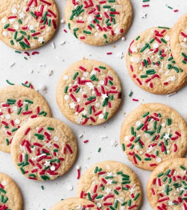 Christmas sugar cookies with sprinkles.