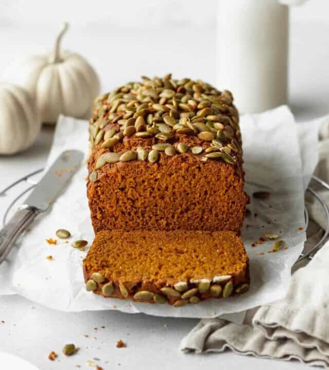 A loaf of gluten free pumpkin bread.
