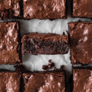 Gluten free brownies with the center piece faced sideways.