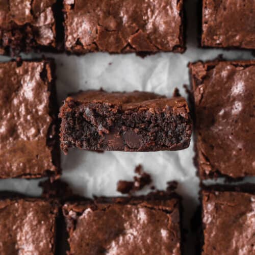 Gluten free brownies with the center piece faced sideways.