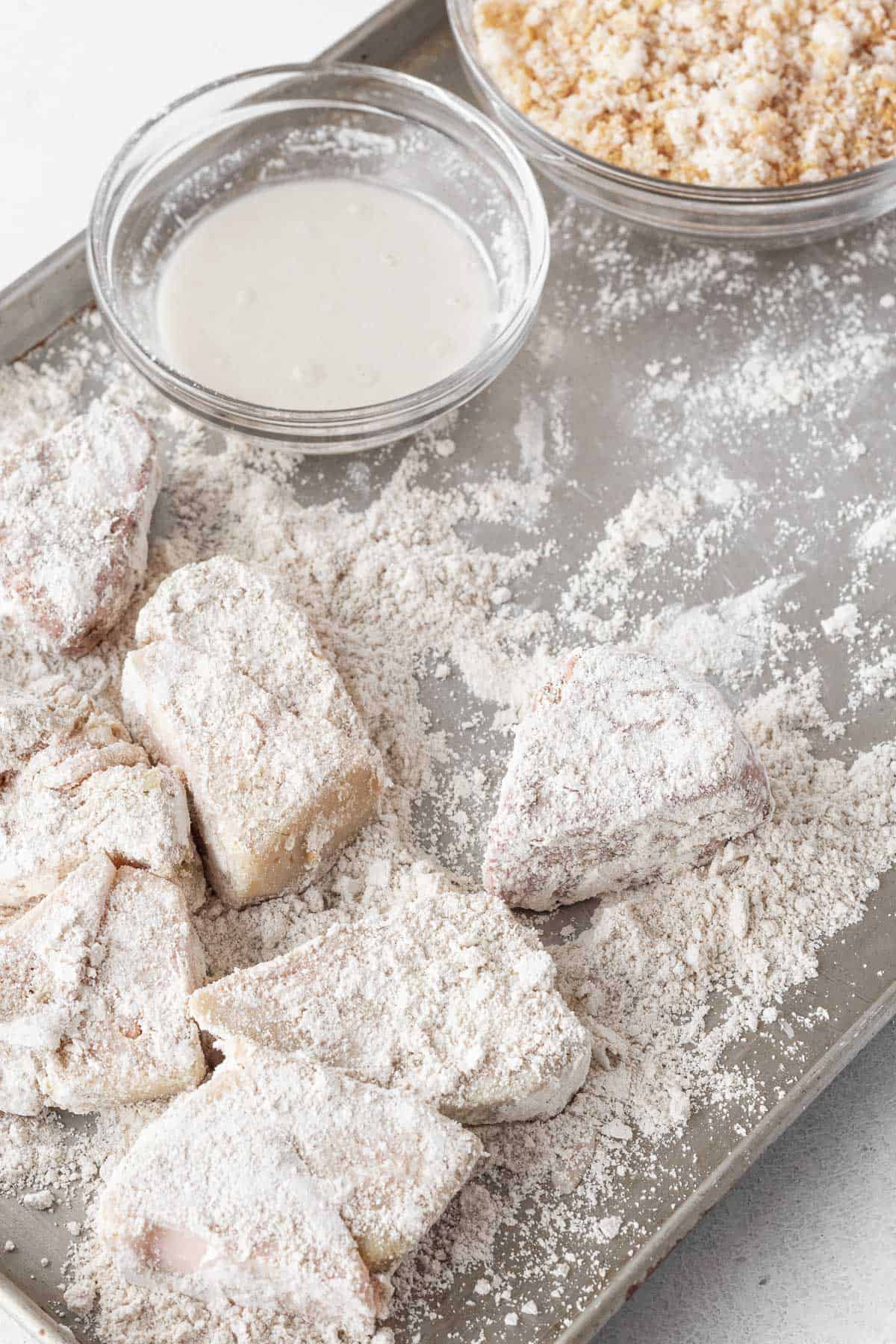 Young green jackfruit covered in oat flour.